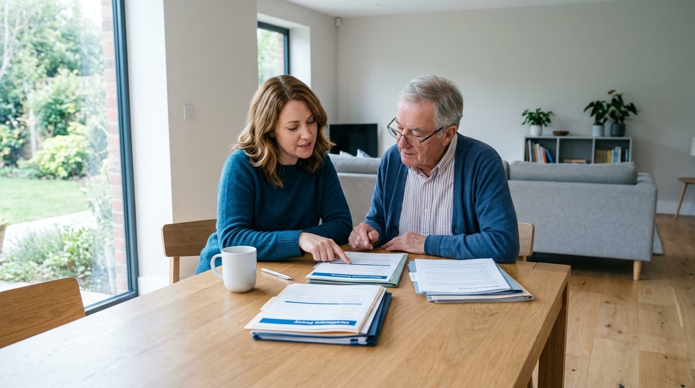 A family carer planning retirement provision with advice and documents for the new Altersvorsorgedepot from 2027