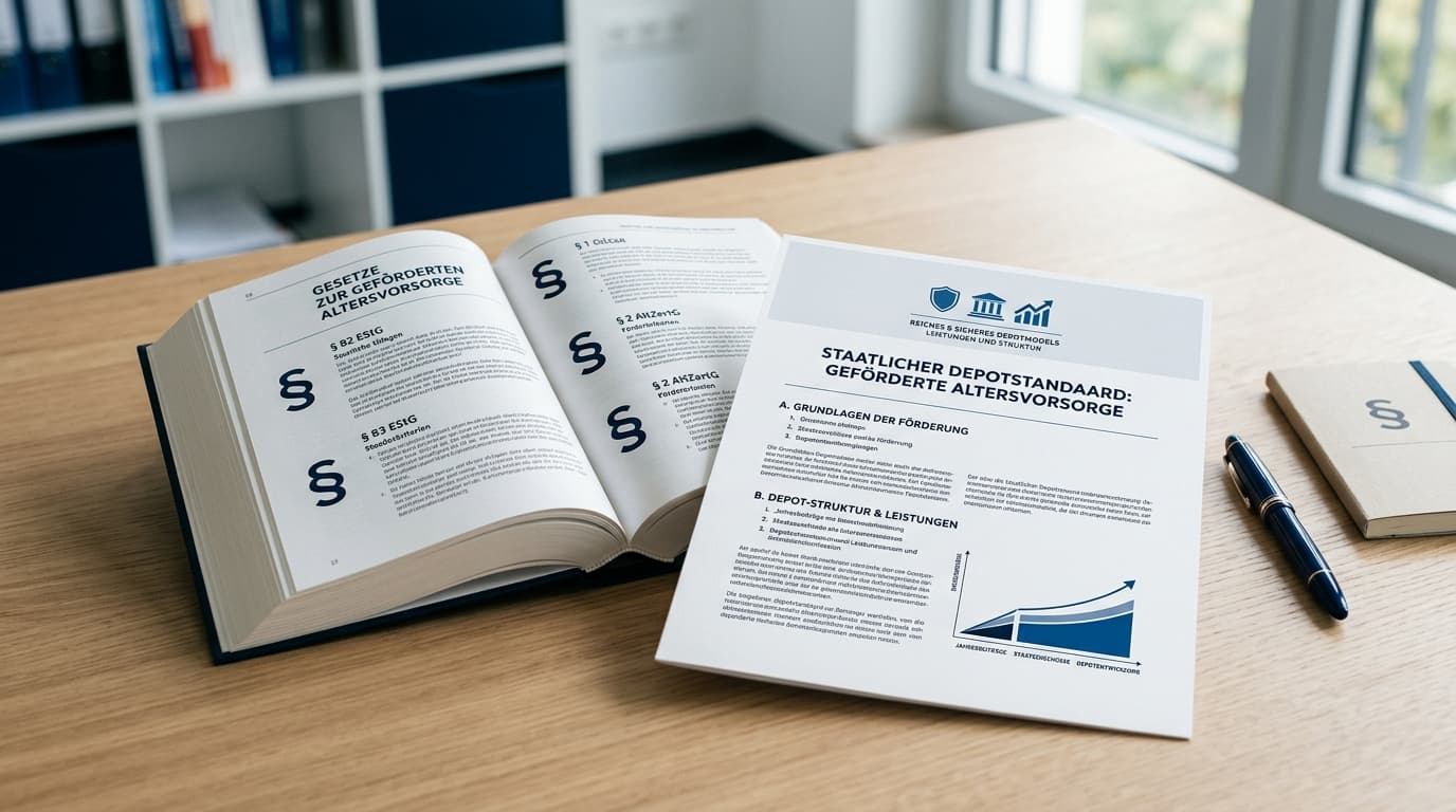 Stock image representing the state-run Standarddepot, showing legal texts, statutory provisions and an overview of subsidised retirement provision.