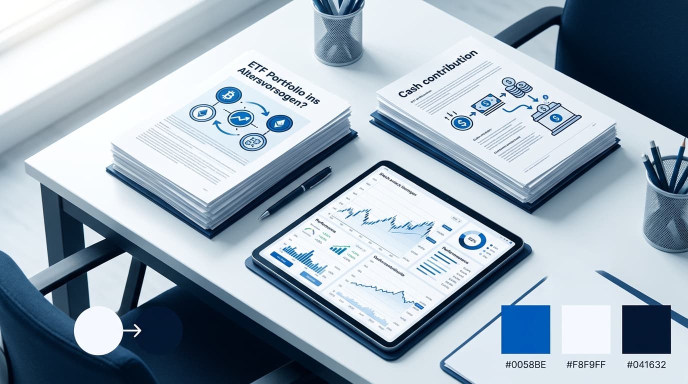 Infographic distinguishing a direct in-kind ETF transfer from a cash payment into the Altersvorsorgedepot.