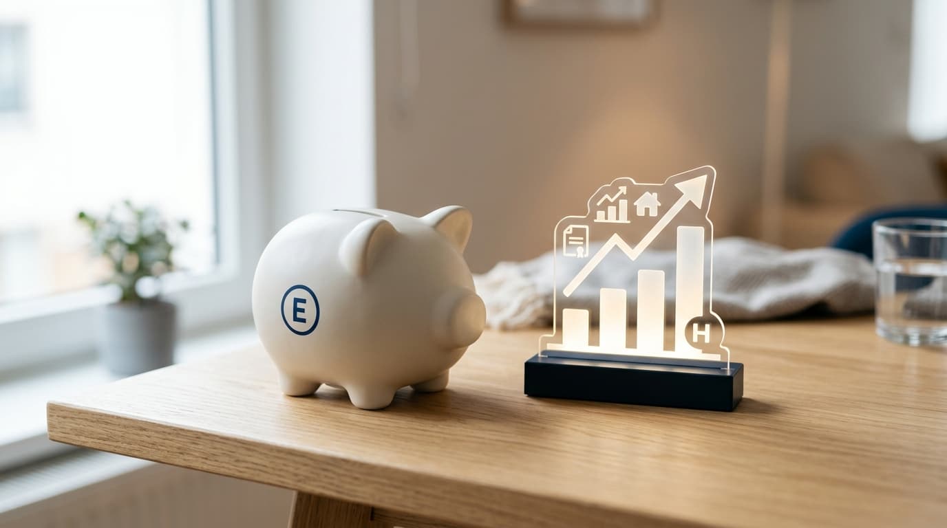 Symbolic image for the Frühstart-Rente: a piggy bank next to an investment-account symbol on a table, representing state provision for children.