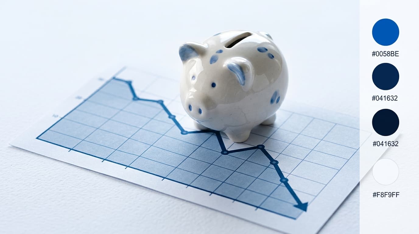A piggy bank on a falling line chart symbolises weighing the risks and disadvantages of the Altersvorsorgedepot.